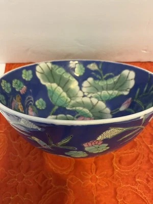 Almohadilla de lirio azul cuenco chino mandarín pájaros patrón floral porcelana ~ VINTAGE ~ años 50 Foto 1 de 4
