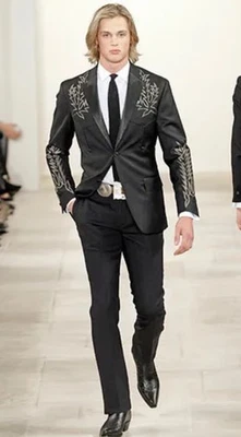 Chaqueta de esmoquin negra Ralph Lauren RRL para hombre con bordado occidental otoño 2006 38 Foto 1 de 4