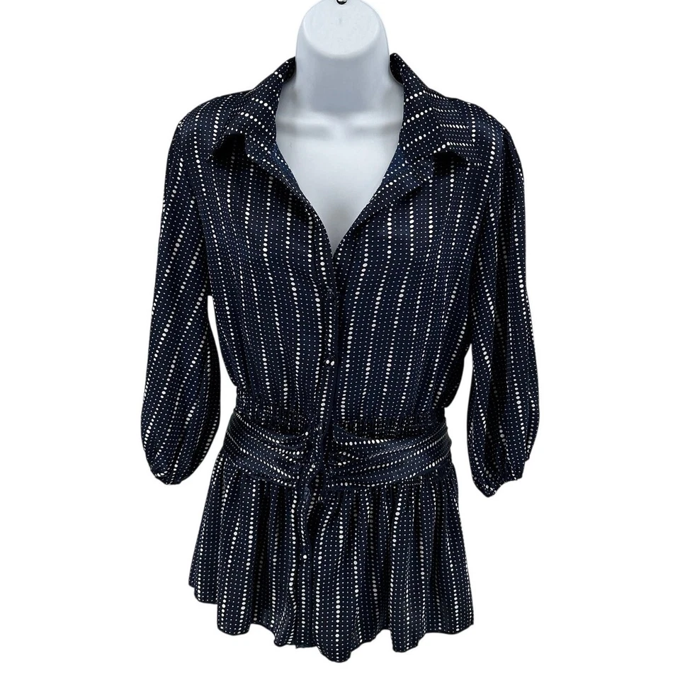 Blusa Charlotte Russe para mujer L azul marino a lunares manga 3/4 peplum cintura corbata Foto 1 de 4