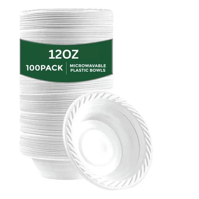 KITCHENSMART 12oz White Plastic Bowls 7" Disposable Party Bowl Dessert Catering Reusable x100