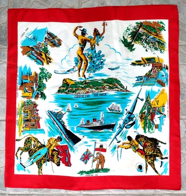 Vtg 50s 60s Souvenir Scarf Spanish Gibraltar The Rock Travel Landmarks Flamenco - Image 1 of 4