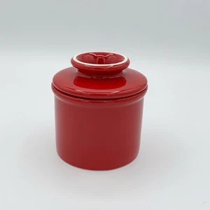 Red Ceramic Butter Keeper Crock French Style Dish Holder Christmas Kitchen Gift - Picture 1 of 8