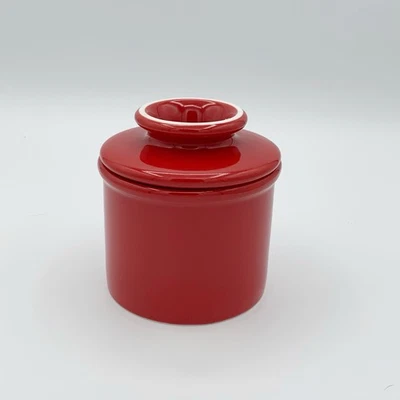 Red Ceramic Butter Keeper Crock French Style Dish Holder Christmas Kitchen Gift - Image 1 of 4