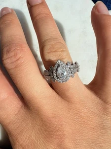 Vera Wang LOVE Pear Diamond Halo Engagement Ring 14K White Gold Sz 6.5 - Picture 1 of 6