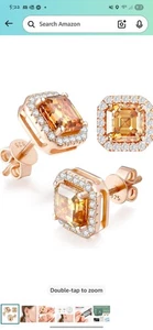 2.4CT 6mm Asscher Cut Brown Square Moissanite VVS1 Clarity Halo Earrings S925 #1 - Picture 1 of 10