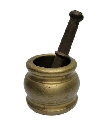 Molinillo de especias boticario pesado mortero y mortero de latón macizo antiguo vintage Foto 1 de 4