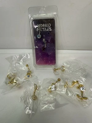 New 90s Y2K  Belly Button Ring Lot of 8 Gold tone Silver tone Heart Snake Ect - Image 1 of 4