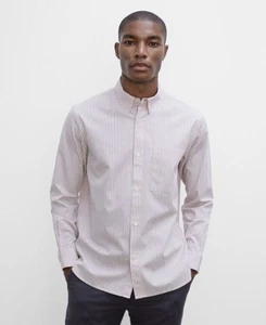 Club Monaco Long Sleeve Thin Stripe Poplin Chemise Shirt Pink Mens Sz Large NWT - Picture 1 of 12