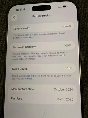 Apple iPhone 16 Pro Max Black, 256GB, Unlocked, 100% Battery Health, In warranty - Image 1 of 4