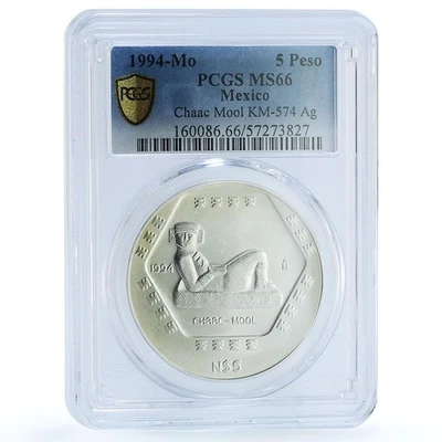 Mexico 5 pesos Chaac Mool KM-574 Precolombina Maya MS 66 PCGS silver coin 1994 - Image 1 of 4