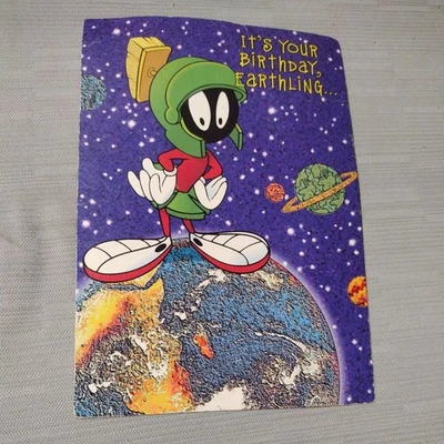 vtg Looney Tunes  Marvin the Martian 1997- Happy Birthday BROTHER Greeting Card  - Image 1 of 3