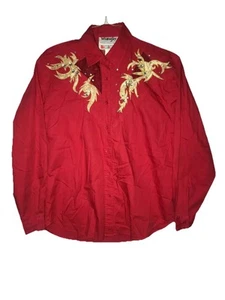 VTG WRANGLER RED WITH GOLD SHOW SHIRT SIZE LARGE WESTERN - Picture 1 of 2