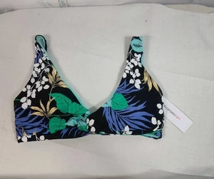 Liz Claiborne Women's Bikini Top Size 12 Black Floral Print NWT V-neck - Picture 1 of 11