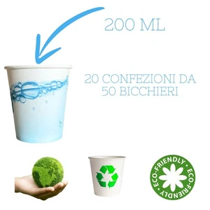1000 Bicchieri Carta 200 ml per Acqua Tè e Cappuccino, Ecologici e Riciclabili - Foto 1 di 3