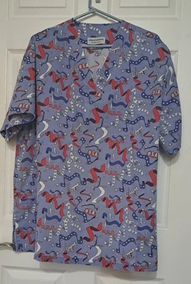 2X Short Sleeve scrub top Natural Uniforms USA Pattern unisex Men Women medical  - Image 1 of 4