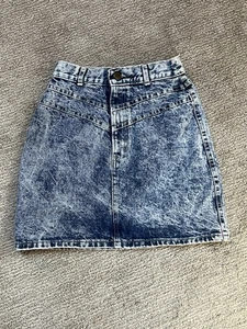 Vintage 80er Jahre schick blau Acid Wash Denim Jeansrock Größe 5 (22 Zoll Taille) USA - Bild 1 von 6