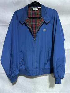 Chaqueta de bombardero vintage Izod Lacoste para hombre L forro a cuadros cremallera completa cuello falso azul - Imagen 1 de 5