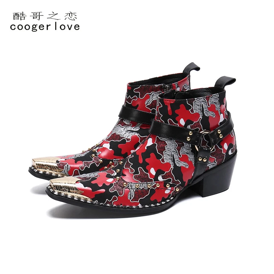 Moda Para Hombres Botas de Cuero de Tacón Alto Estilo Británico Zapatos en Punta Matrimonio Unisex Foto 1 de 4