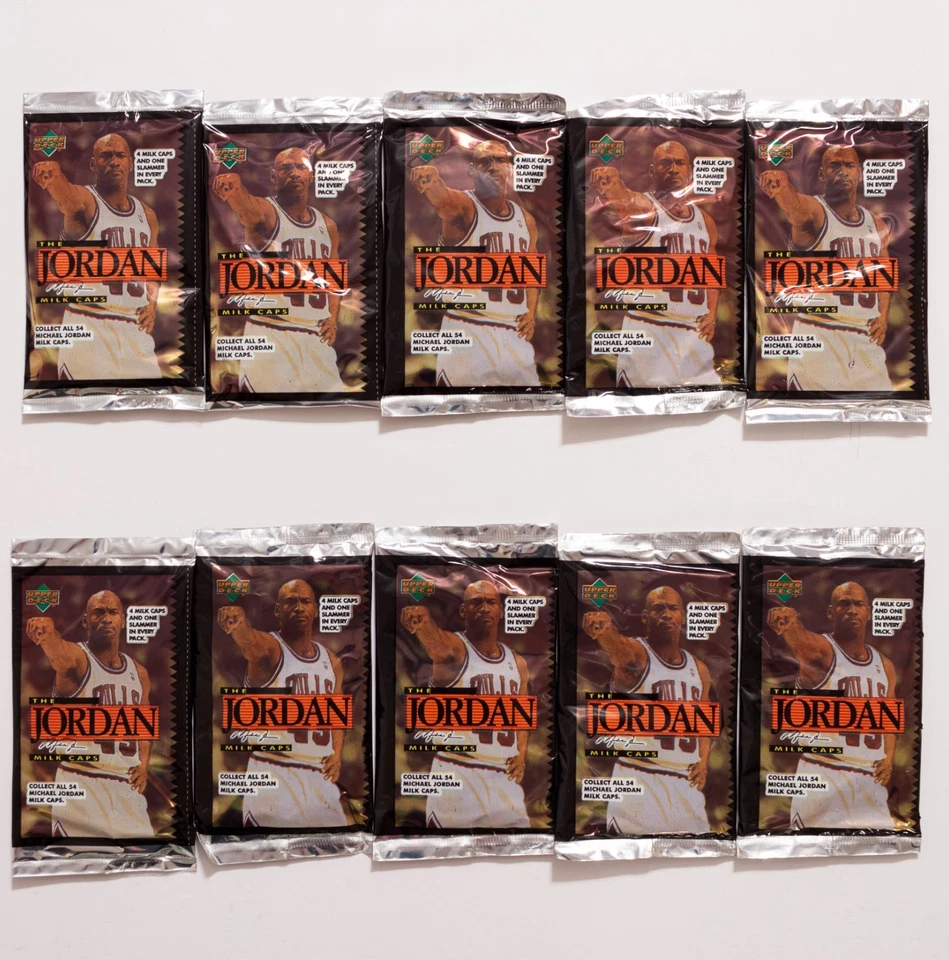 10 paquetes sellados Michael Jordan Pogs, 1995 Upper Deck Street Kaps, tapas de leche Foto 1 de 4