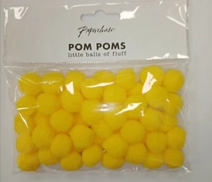 Paperchase MINI POM POMS x3 packs (100+ pieces) BRIGHT YELLOW fluffy craft 15mm - Picture 1 of 1