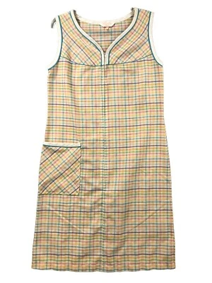 Sears Housedress Размер M (8-10) Пастельный Gingham Без рукавов Короткий Cottagecore Винтажный - Изображение 1 из 4