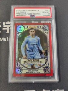 2021-22 Merlin Chrom UEFA Phil Foden Prphcy gefüllter roter Refraktor 1/10 PSA 10 - Bild 1 von 2
