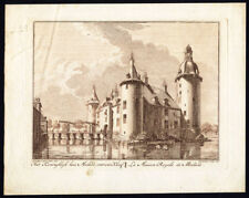 Antique Sepia Print-GERMANY-KLEVE-SCHLOSS MOYLAND-CASTLE-Spilman-De Beyer-1752