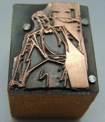 Printing Letterpress Printers Block Odd Shaped Waiter Holding Tray Of Drinks  - Image 1 of 2
