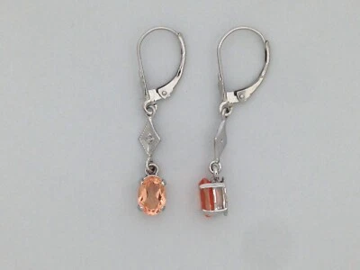 Pendientes colgantes de cuarzo morganita con diamantes naturales de oro blanco sólido de 14 kt Foto 1 de 4