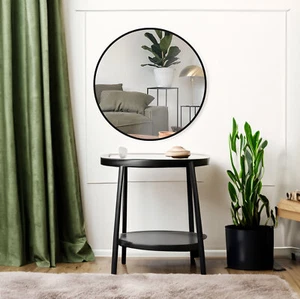 Black 24 Inch Round Metal Bathroom Mirror  - Picture 1 of 11