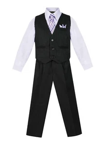Boy's Formal Wedding PINSTRIPED 5 PC Vest, Pant Set with Shirt, Tie and Hanky - Picture 1 of 14