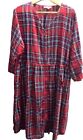 3XL Only Necessities Red Plaid DRESS Lounge LONG FLANNEL Snap Front pockets Blue