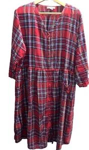 3XL Only Necessities Red Plaid DRESS Lounge LONG FLANNEL Snap Front pockets Blue - Picture 1 of 19