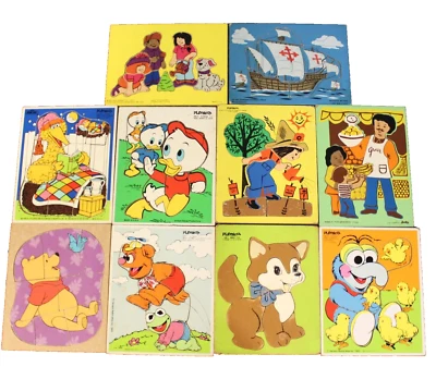 10 Preschool Puzzles Vtg 6-17 Pcs Muppets Big Bird Disney Judy Pooh Ship Wooden - Image 1 of 4