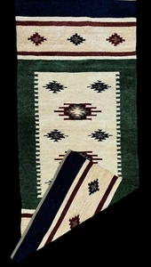 New Handmade Soft Beige Green Navy Flat Rug 2’6 x5'8” Geometric Wool Kilim Rug - Picture 1 of 14