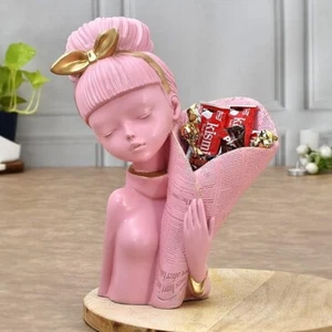 Decorative Flower Pink Lady Face with Basket Statue for Home Decor Showpiece - Picture 1 of 4