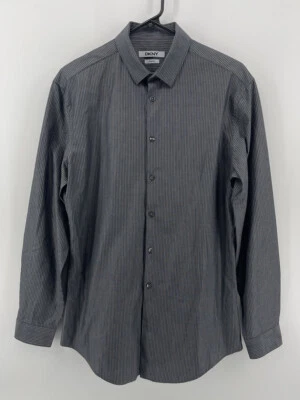 DKNY Mens Slim Fit Long Sleeve Button Up Shirt Size 15 32/33 Gray Pin Stripes - Image 1 of 4