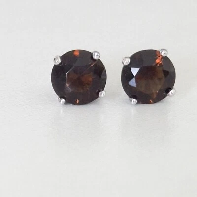 925 Sterling Silver Smoky Quartz Round Stud Earrings - Image 1 of 4