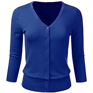 Mak Cardigan ROYAL BLUE Sweater v-neck top S New USA - Picture 1 of 2