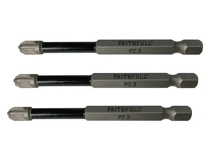 Faithfull FAISBPZ375IM Pozidriv Impact Screwdriver Bits PZ3 x 75mm (Pack 3) - Picture 1 of 1