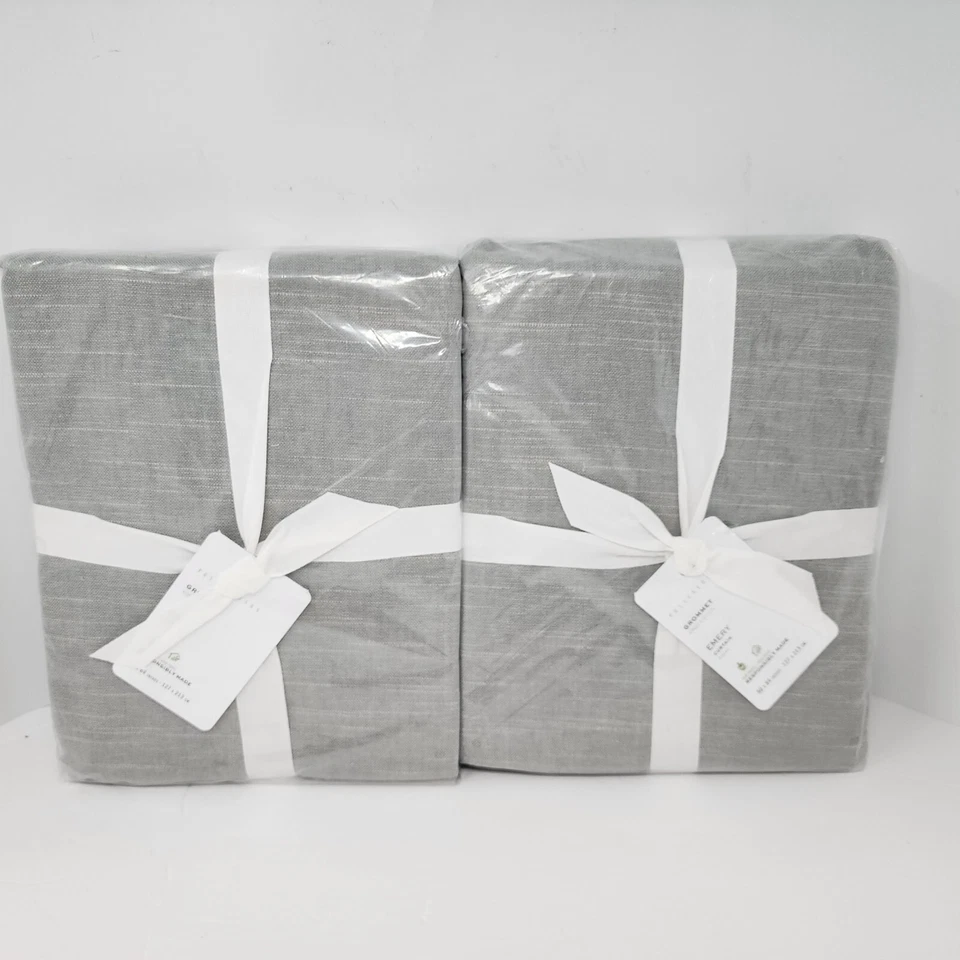 2 POTTERY BARN EMERY 亚麻棉索环 84 英寸矿物蓝色 — 第 1/2 张图片