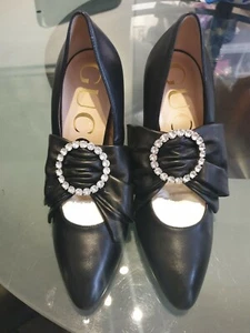 Gucci 481170 Heels 100% Authentic BNIB RRP: £640 Elaisa Pump Leather Crystal Bow - Picture 1 of 12