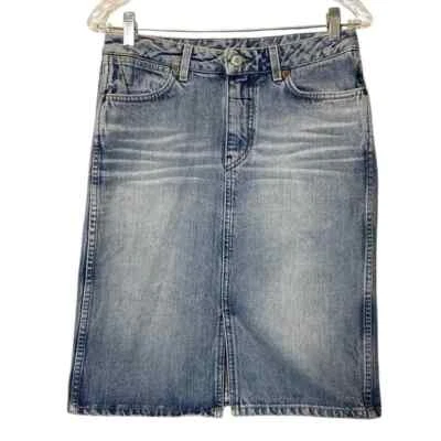 Lucky Brand Jean Skirt Vintage 4 / 27 Blue Rigid Cotton Denim Midi USA Dungaree - Image 1 of 4