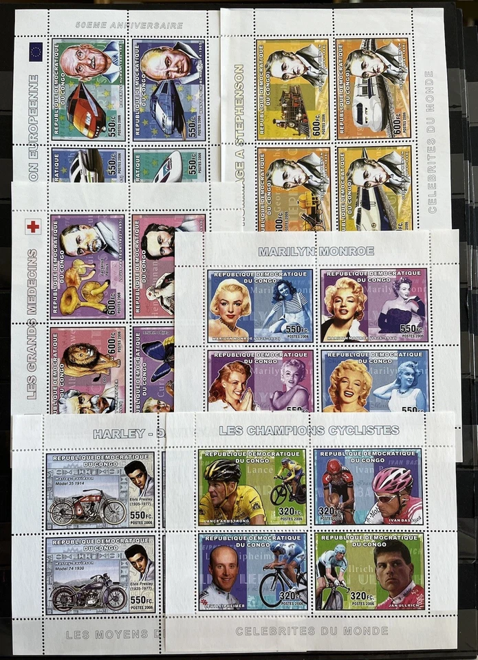 6x Monroe / Presley / Cycling / Churchill on stamps - MNH**  D116 - Image 1 of 1