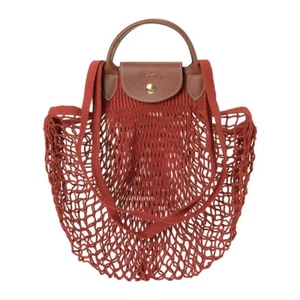 SALE LONGCHAMP Mesh Bag LE PLIAGE FILET 2way Shoulder Strap L Size MAHOGANY NEW - Picture 1 of 9