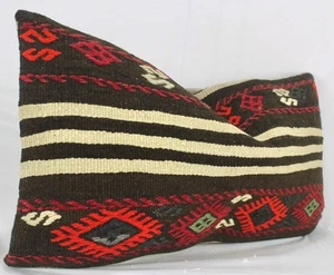 Red Brown Decorative Turkish Kilim Lumbar Pillow Cover 12x24 Beige Kilim Cushion - Picture 1 of 9
