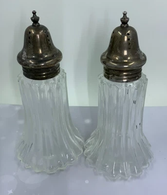 Vtg Lot 2  Sugar Shaker Pressed Clear Glass Aluminum Screw Top 3"Dia Basex6'H - Image 1 of 4