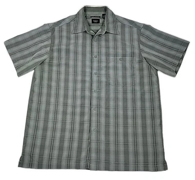 Camisa polo Haggar de lujo a cuadros de microfibra para hombre talla grande verde gris abotonada Foto 1 de 4