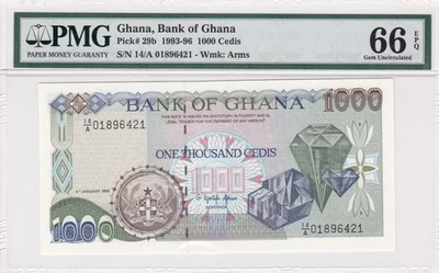 Ghana 1000 Cedis 1995 P-29b PMG 66 EPQ - Image 1 of 2