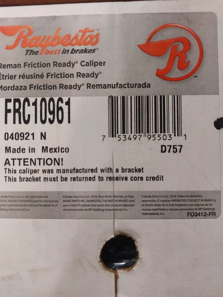 Pinza trasera derecha Ford Excursion F250/350 SD 1999-2005 FRC10961 Raybestos Foto 1 de 4